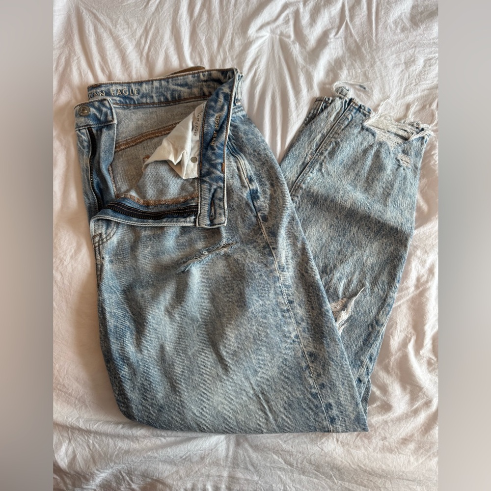 american eagle mom jean, size: 12 regular, color: acid blue, never worn